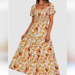 Elegant Floral Maxi Dress in Pink and Orange